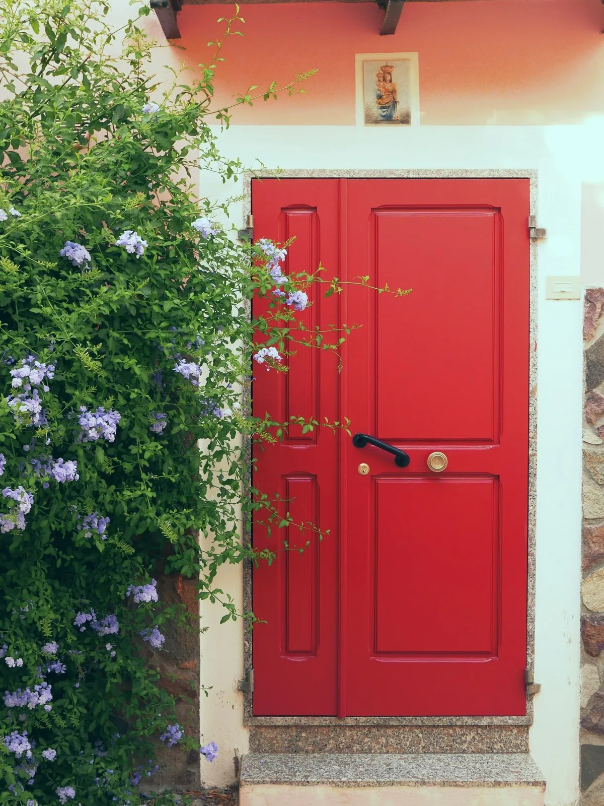 Traditional red composite front door